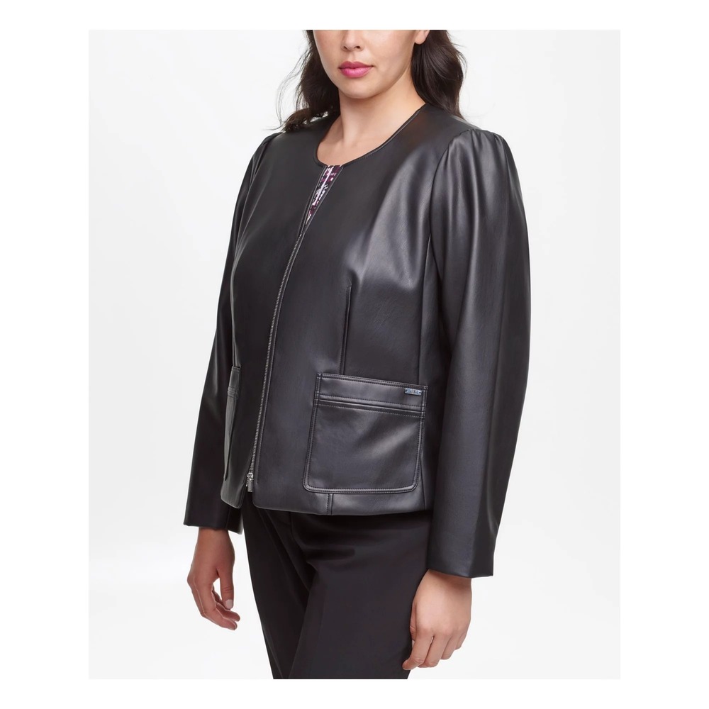 NWT Calvin Klein Plus Jacket Faux Leather Black 16